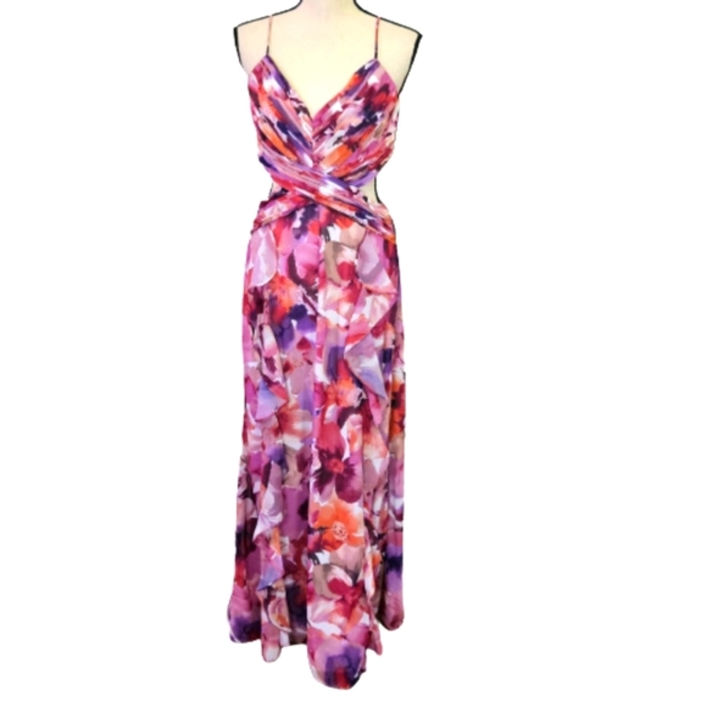 Xscape Pink Purple Floral Prom Dress